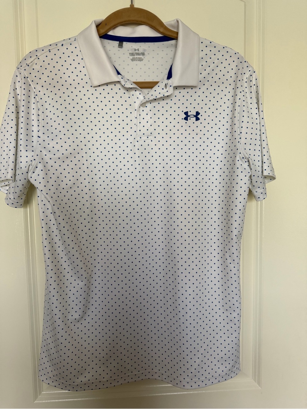 Under Armour White Polo with Blue Dot Print